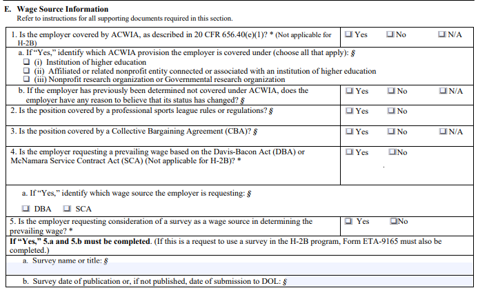 Screenshot of the revised Section E in the Form ETA-9141